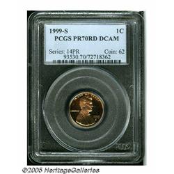 1999-S 1C PR70 Deep Cameo PCGS. Coppery-gold surf