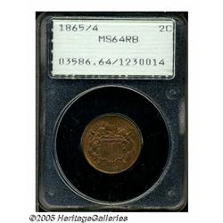 1865 2C MS64 Red and Brown PCGS. Plain 5. A nicel