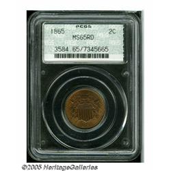 1865 2C MS65 Red PCGS. Fancy 5. A crisply struck 