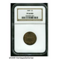 1869 2C PR64 Red NGC. A meticulously struck and b