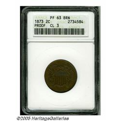 1873 2C Closed 3 PR63 Brown ANACS. The obverse is