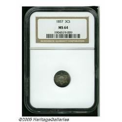 1857 3CS MS64 NGC. This near-Gem Trime features s