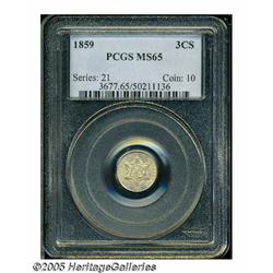 1859 3CS MS65 PCGS. Light honey-gold color graces