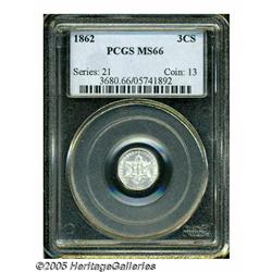 1862 3CS MS66 PCGS. This brilliant and lustrous p