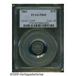 1861 3CS PR65 PCGS. Lovely deep mauve and sea-gre