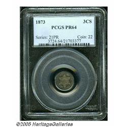 1873 3CS PR64 PCGS. Dappled tan and aquamarine co