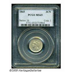 1865 3CN MS65 PCGS. This is a frosty Gem with pal