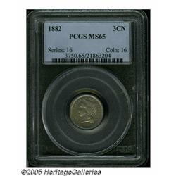 1882 3CN MS65 PCGS. Lovely honey and rose hues em
