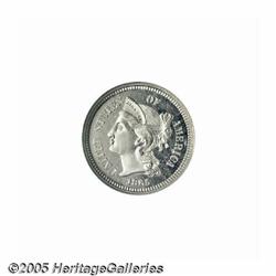 1865 3CN PR65 Cameo NGC. Nicely contrasted and ge