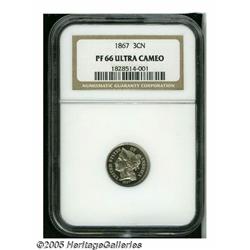 1867 3CN PR66 Ultra Cameo NGC. This meticulously 