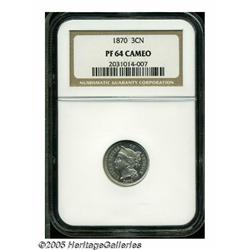 1870 3CN PR64 Cameo NGC. An intricately struck ne