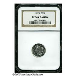 1874 3CN PR66 S Cameo NGC. An exactingly struck h
