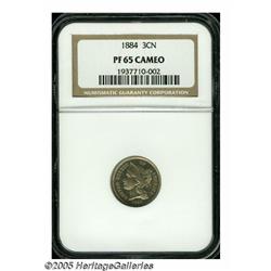 1884 3CN PR65 Cameo NGC. A thin veneer of champag