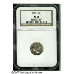1887 3CN PR65 NGC. Glassy proof surfaces reveal j