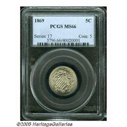 1869 5C MS66 PCGS. A surprisingly challenging iss