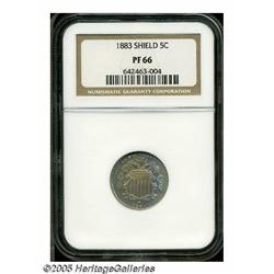 1883 5C PR66 NGC. Beautiful powder-blue and lemon