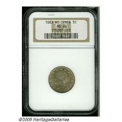 1883 5C No Cents MS66 NGC. Well struck, the satin