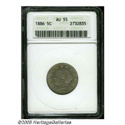 1886 5C AU55 ANACS. A gunmetal-gray key date Nick