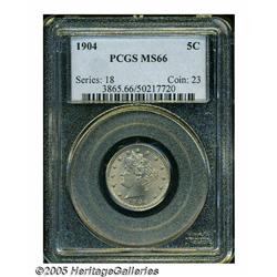 1904 5C MS66 PCGS. Smooth, virtually unabraded su