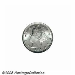 1905 5C MS66 S NGC. A stone-white premium Gem wit