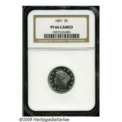 1891 5C PR66 Cameo NGC. This brilliant premium Ge