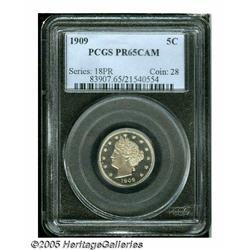 1909 5C PR65 Cameo PCGS. This beautiful cameo is 
