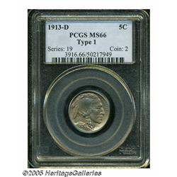 1913-D 5C Type One MS66 PCGS. Fully struck with l