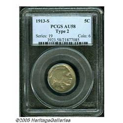 1913-S 5C Type Two AU58 PCGS. Surprisingly lustro