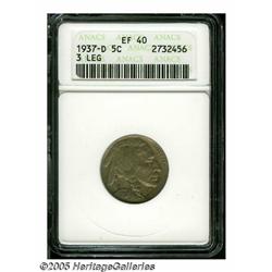 1937-D 5C Three-Legged XF40 ANACS. Olive-brown an