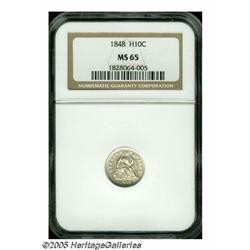 1848 H10C Medium Date MS65 NGC. A bright, snow-wh