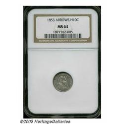 1853 H10C Arrows MS64 NGC. A needle-sharp type co