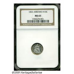 1853 H10C Arrows MS65 NGC. Bright and lustrous, t