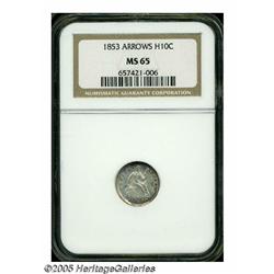 1853 H10C Arrows MS65 NGC. This well struck Gem f
