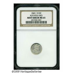 1865 H10C --Rotated Dies--MS65 NGC. A satiny pear