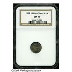 1872-S H10C Mintmark Below Bow MS66 NGC. Sharply 