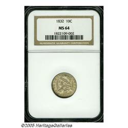 1832 10C MS64 NGC. JR-6, R.3. Lightly toned in go