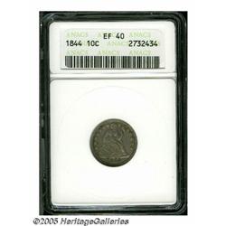 1844 10C XF40 ANACS. LIBERTY and the stars are sh