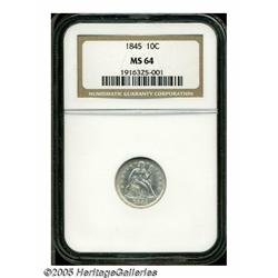 1845 10C MS64 NGC. Fortin-104a. A brilliant and l
