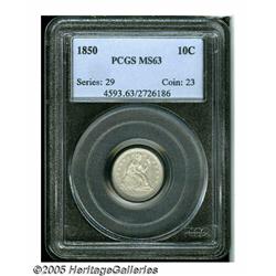 1850 10C MS63 PCGS. The surfaces are steel-gray w
