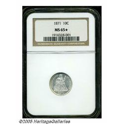 1871 10C MS65 S NGC. Fortin-102a. A fully brillia