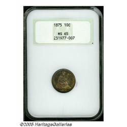 1875 10C MS65 NGC. Sharply struck, the bright min