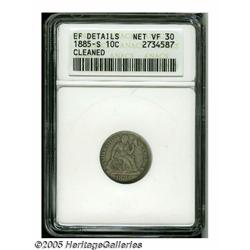 1885-S 10C --Cleaned--ANACS. XF Details, Net VF30