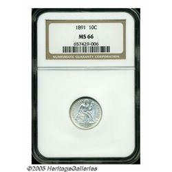 1891 10C MS66 NGC. A brilliant and highly lustrou