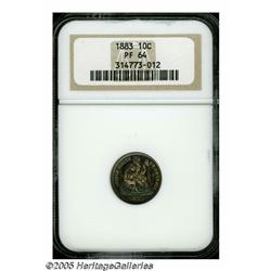 1883 10C PR64 NGC. This proof Seated dime is awas