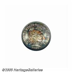 1907-D 10C MS66 NGC. Splashes of golden-brown and