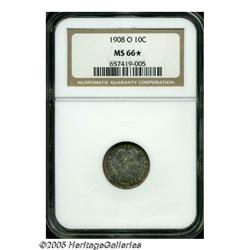 1908-O 10C MS66 S NGC. Golden-brown and olive col