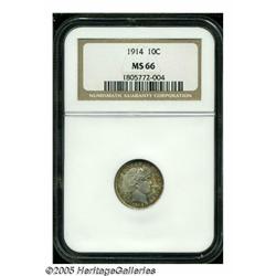 1914 10C MS66 NGC. Fully struck, the surfaces dis