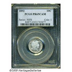 1892 10C PR65 Cameo PCGS. This exquisitely struck