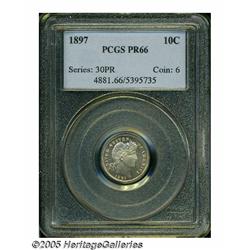 1897 10C PR66 PCGS. Lightly toned in tan and plum