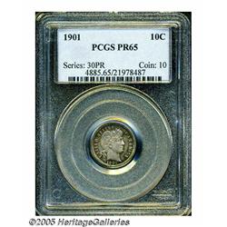 1901 10C PR65 PCGS. Splendid peach, gold, and aqu